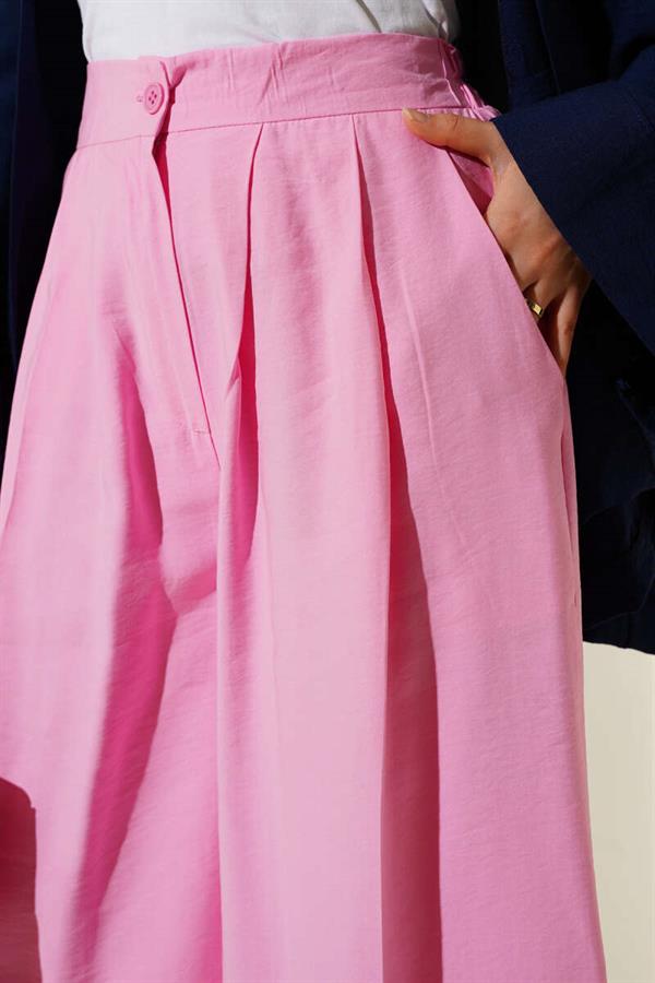 Pink Buttoned Casual Trousers