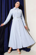 Buttoned Tencel Thin Belted Dress Baby Blue