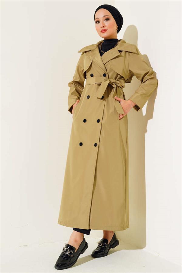 Buttoned Trench Coat Camel
