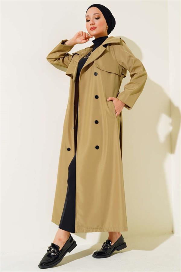 Buttoned Trench Coat Camel