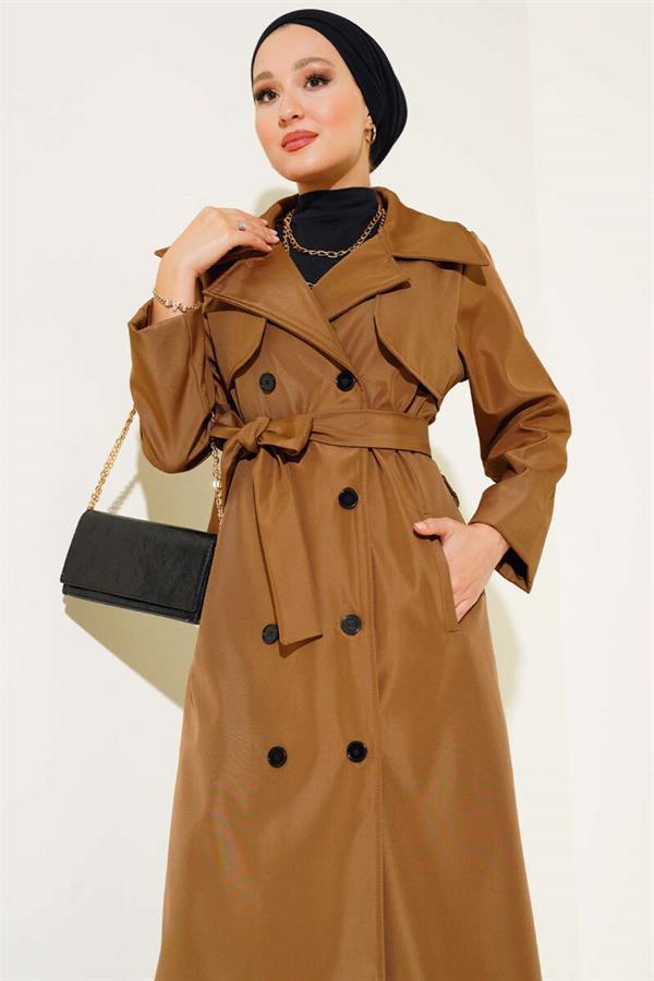 Buttoned Trench Coat Tan