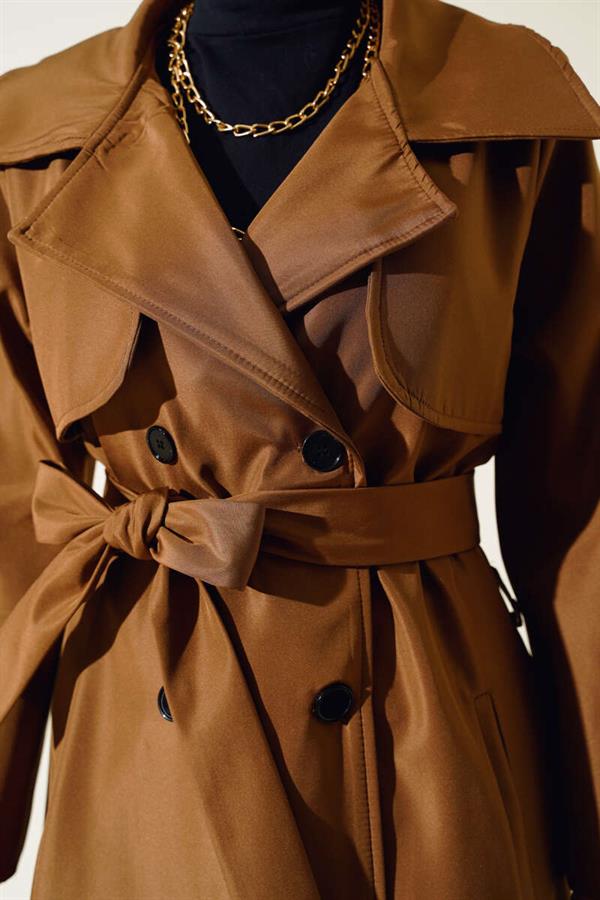 Buttoned Trench Coat Tan