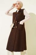 Buttoned Long Bouclé Vest, Coffee