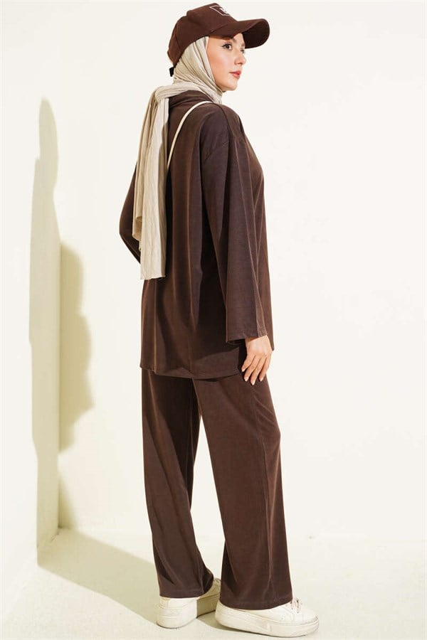 Button-down Collar Tencel 2 Piece Set in Coffee