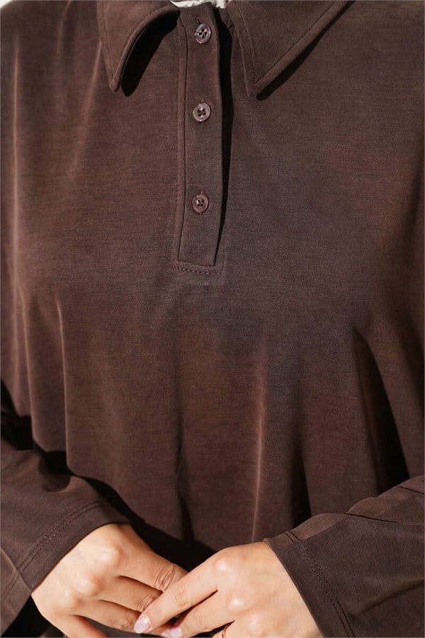 Button-down Collar Tencel 2 Piece Set in Coffee