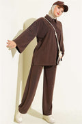 Button-down Collar Tencel 2 Piece Set in Coffee