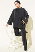 Button-Down Collar Tencel 2 Piece Set, Black