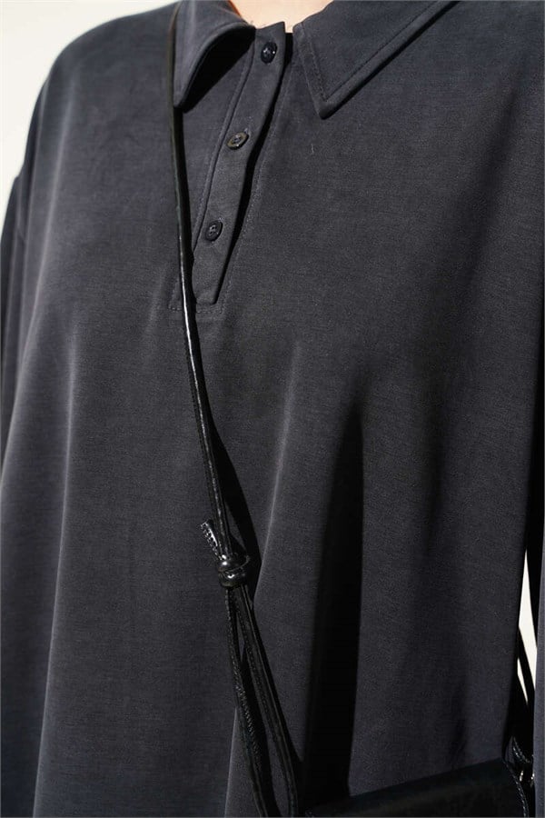 Button-Down Collar Tencel 2 Piece Set, Black