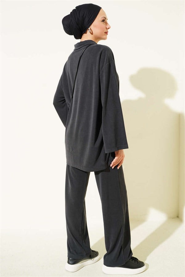 Button-Down Collar Tencel 2 Piece Set, Black