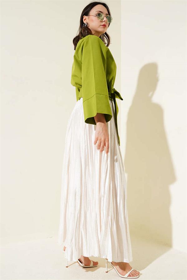 Buttoned Side Tie Short Shirt Pistachio Green