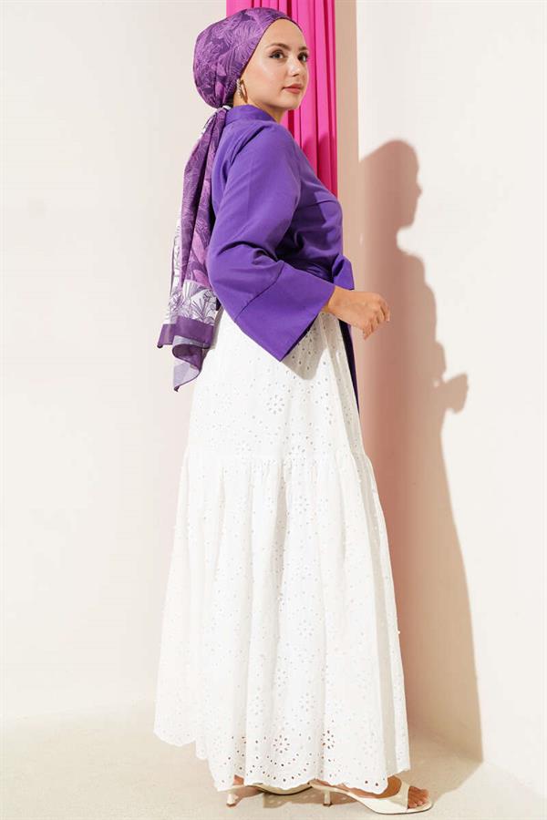 Buttoned Side Tie Short Shirt Purple