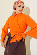 Buttoned Side Tie Short Shirt Orange