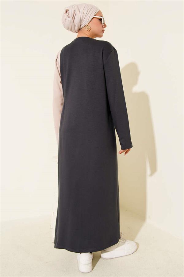 Buttoned Side Tie Crew Neck Dress in Smoke