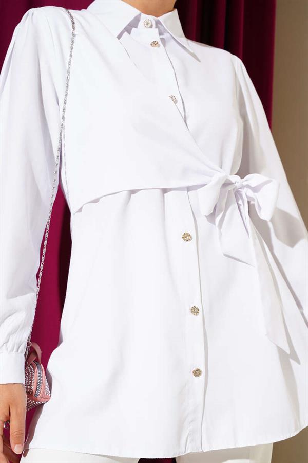 Buttoned Side Tie Shirt White