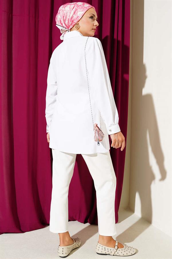 Buttoned Side Tie Shirt White
