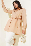 Buttoned Side Tie Shirt Camel