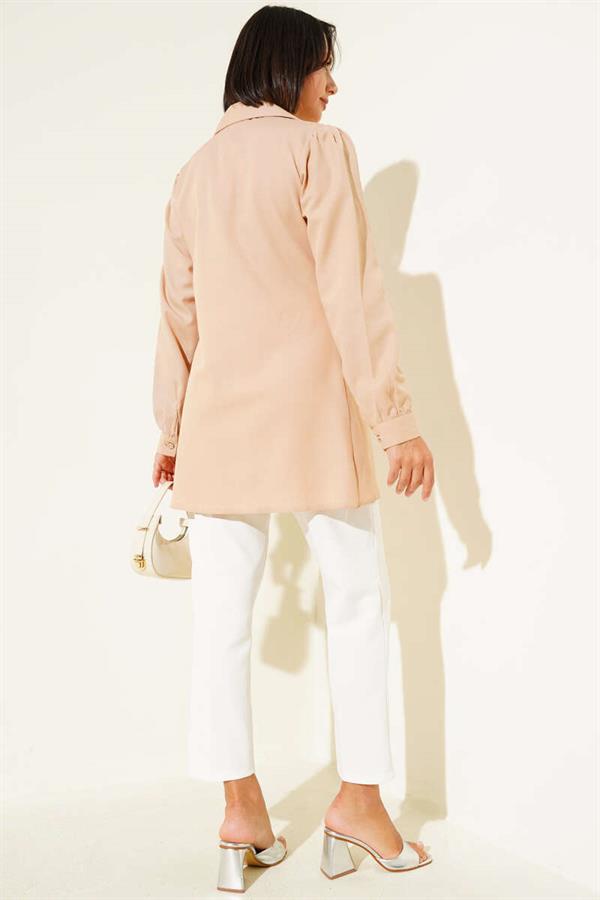 Buttoned Side Tie Shirt Camel