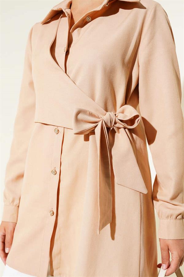 Buttoned Side Tie Shirt Camel