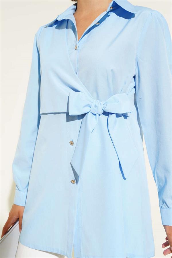 Buttoned Side Tie Shirt Blue
