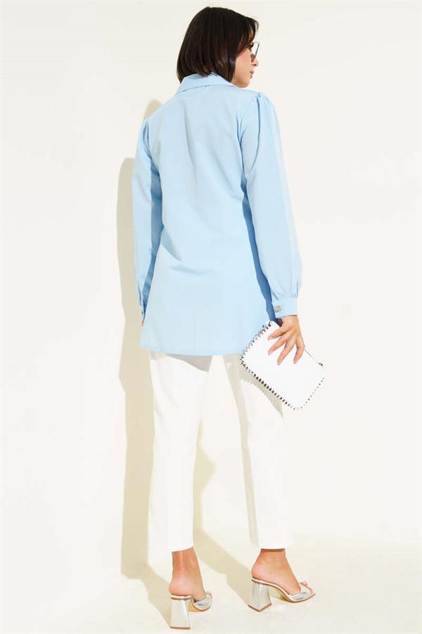Buttoned Side Tie Shirt Blue