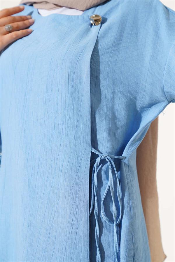 Buttoned Side Tie 2 Piecet Set Baby Blue