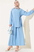 Buttoned Side Tie 2 Piecet Set Baby Blue