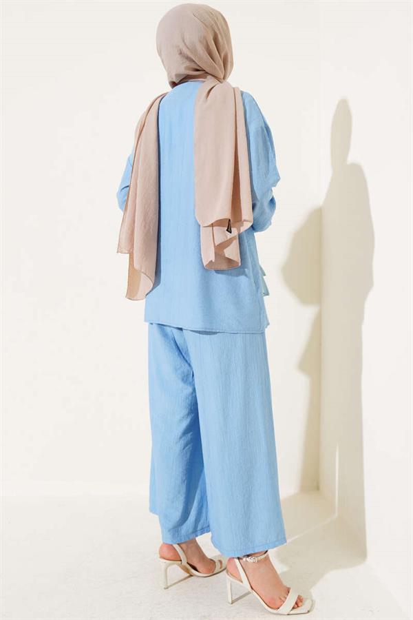 Buttoned Side Tie 2 Piecet Set Baby Blue