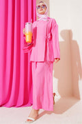 Buttoned Side Tie 2 Piecet Set Pink