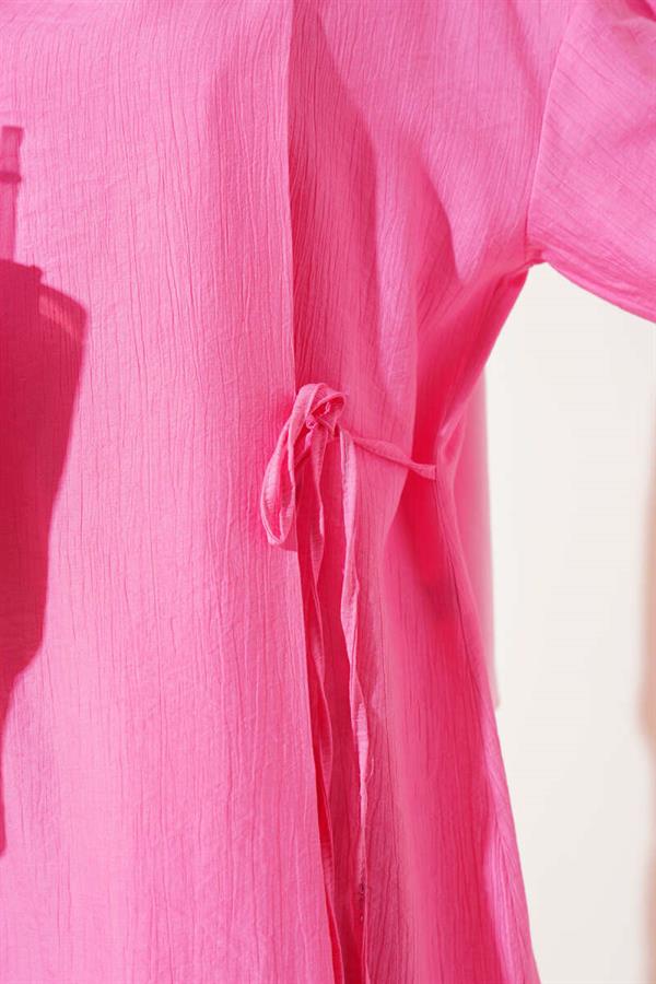 Buttoned Side Tie 2 Piecet Set Pink