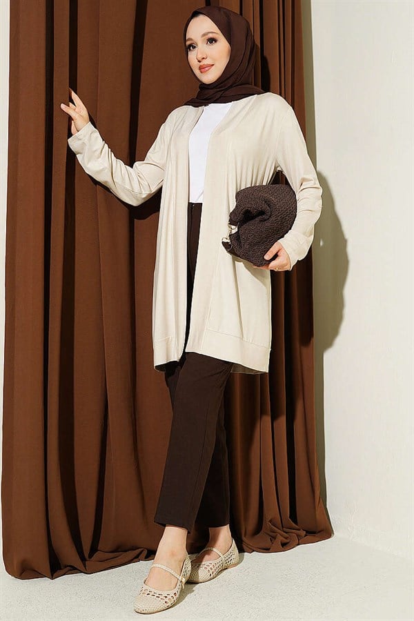 Buttonless Loose Cardigan, Beige