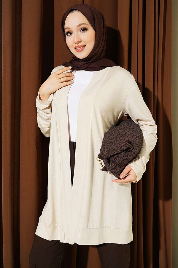 Buttonless Loose Cardigan, Beige