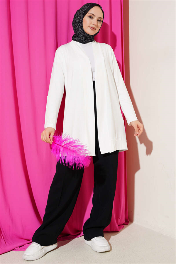 Buttonless Loose-Fitting Cardigan White