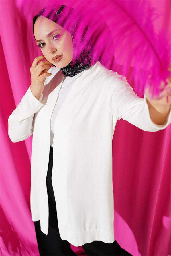 Buttonless Loose-Fitting Cardigan White