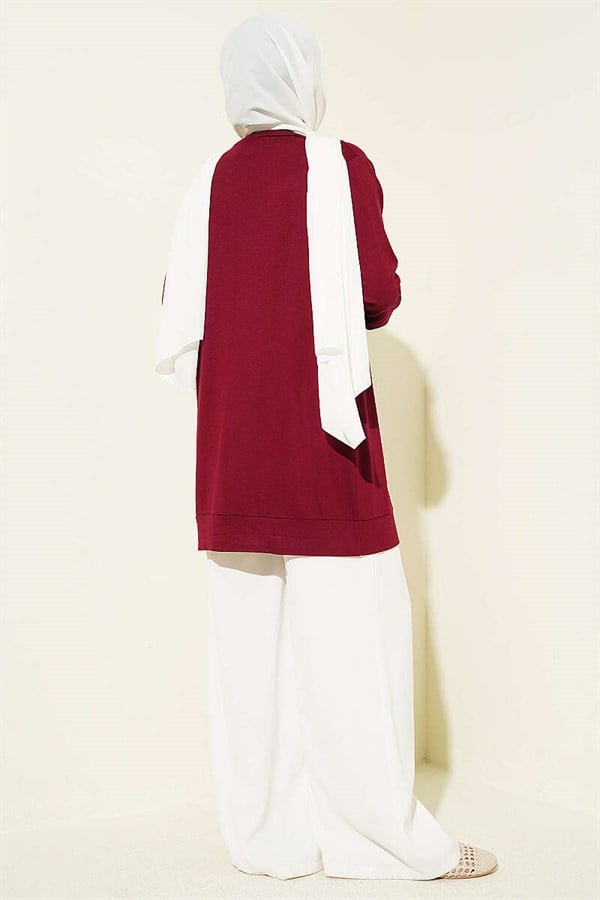 Buttonless Loose Cardigan, Burgundy