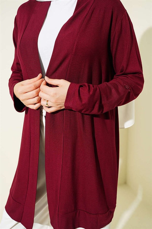 Buttonless Loose Cardigan, Burgundy