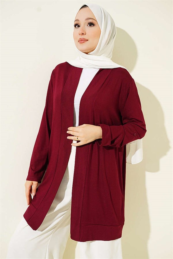 Buttonless Loose Cardigan, Burgundy