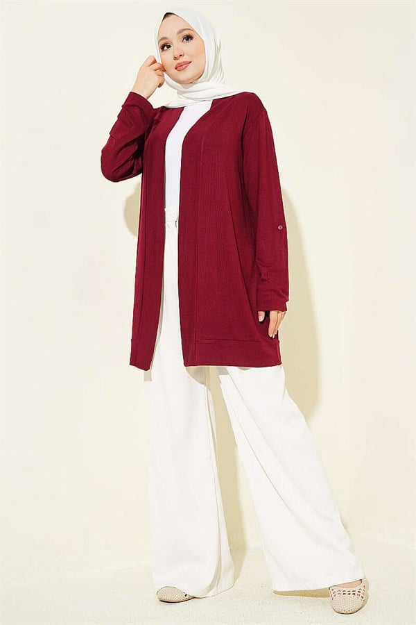 Buttonless Loose Cardigan, Burgundy