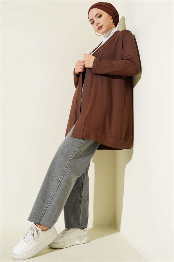 Buttonless Loose Cardigan, Brown