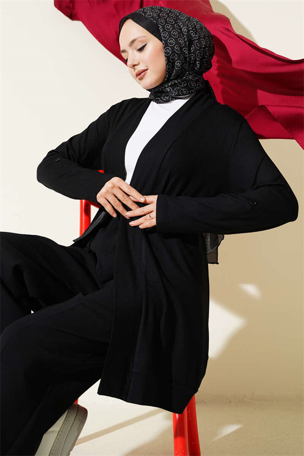 Buttonless Loose-Fitting Cardigan, Black