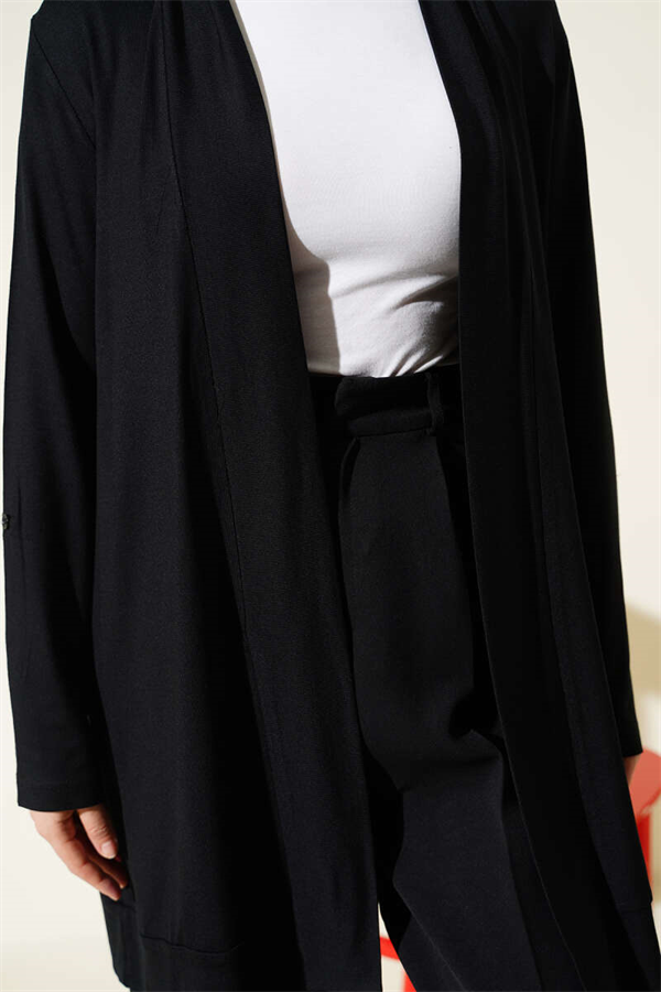 Buttonless Loose-Fitting Cardigan, Black