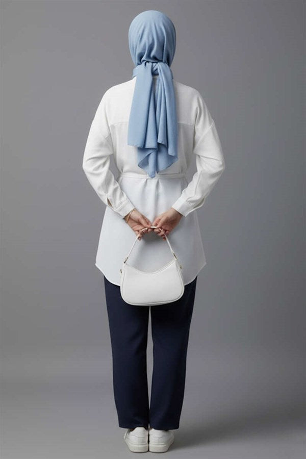 Off-Shoulder Modal Shirt with Drawstring, White