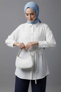 Off-Shoulder Modal Shirt with Drawstring, White