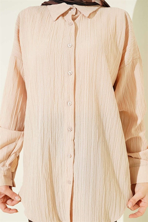 Off-Shoulder Tree Bark Shirt Beige