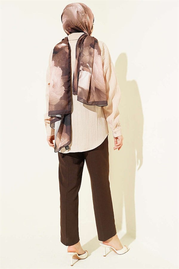 Off-Shoulder Tree Bark Shirt Beige