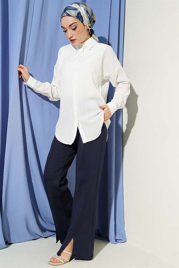 Off-Shoulder Tree Bark Shirt, Ecru