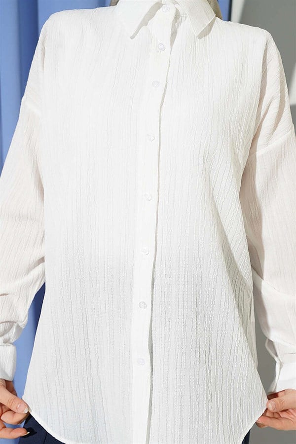 Off-Shoulder Tree Bark Shirt, Ecru