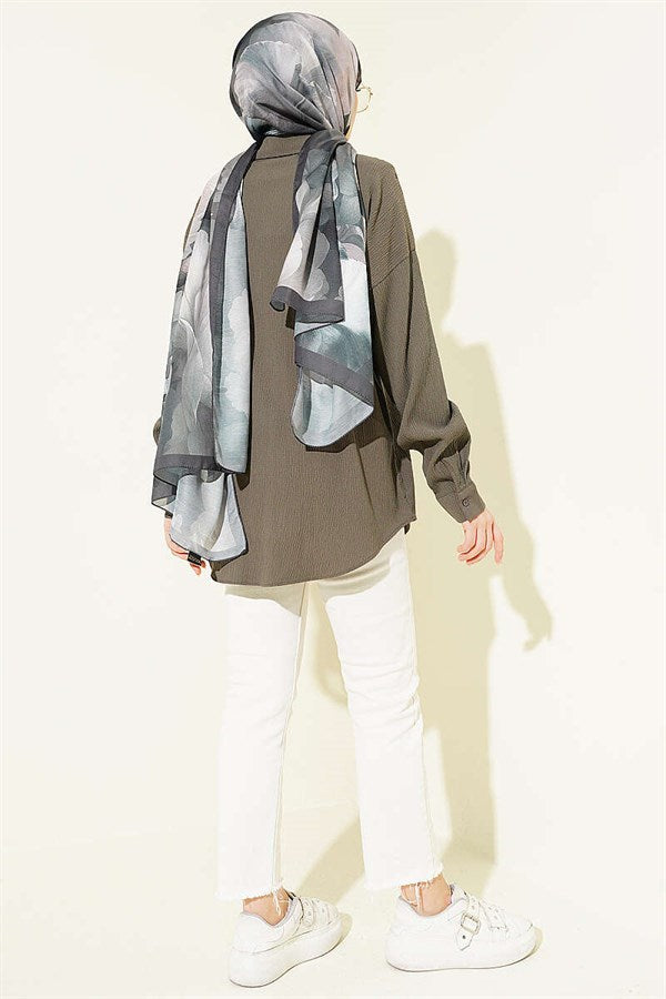 Dropped Shoulder Tree Bark Shirt Khaki