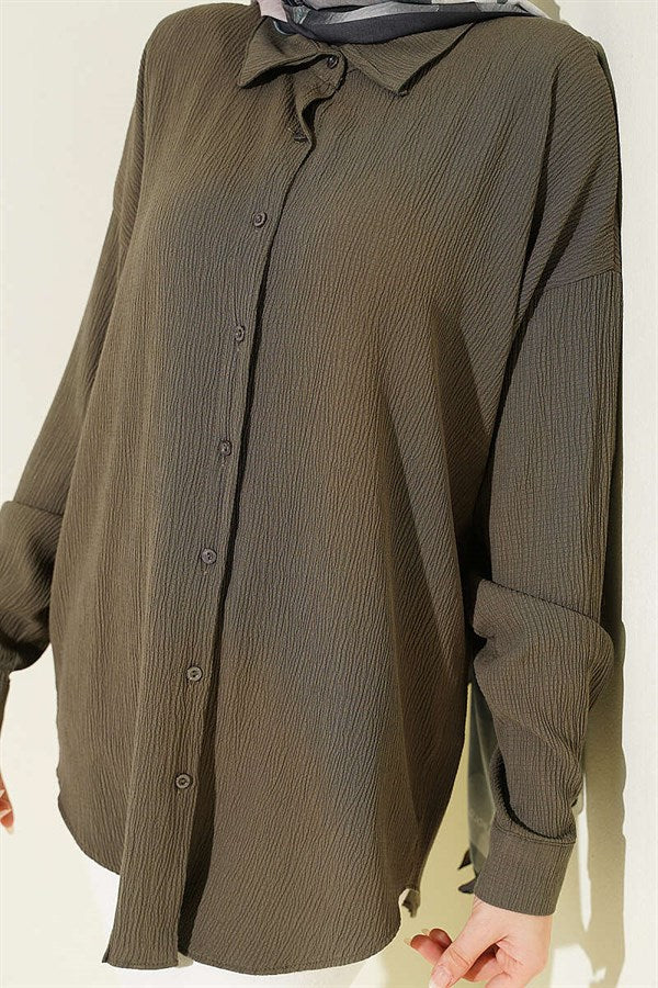 Dropped Shoulder Tree Bark Shirt Khaki