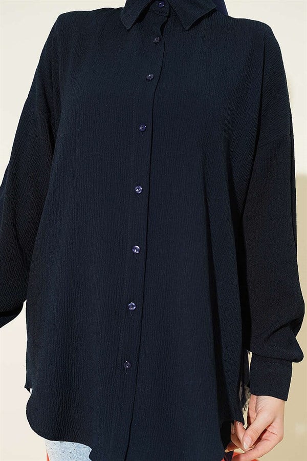 Dropped Shoulder Bark Shirt Navy Blue