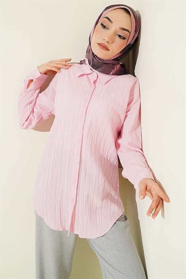 Pink Off-Shoulder Tree Bark Shirt